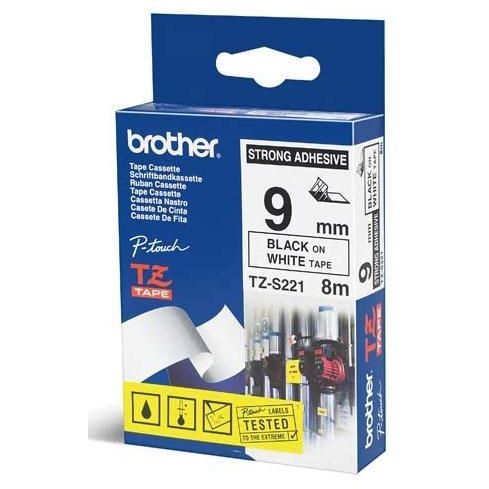 Cinta laminada Superadhesiva 9mm x 8m Blanco / Negro Brother TZ-S221