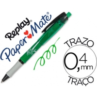 Boligrafo borrable PAPERMATE REPLAY MAX VERDE CON GOMA DE BORRAR