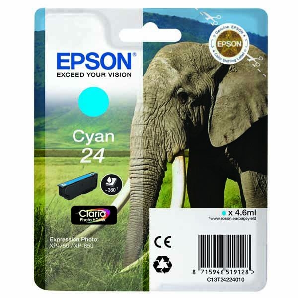 Epson 24 Cian Original T2422 XP750 XP850 XP950 C13T24224010