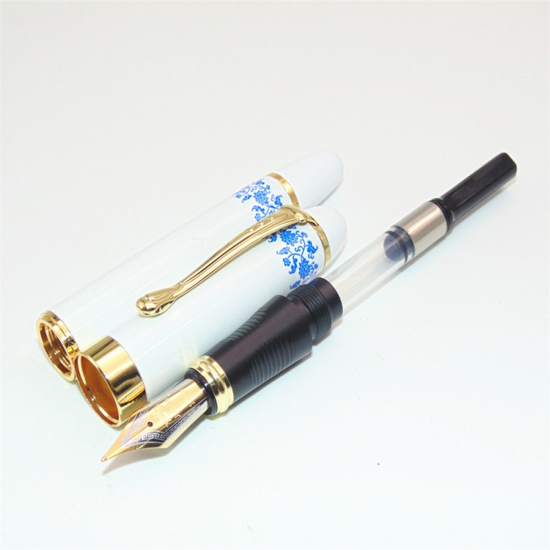Imagen extra Pluma Jinhao x450 Blanco porcelana con flores, punta Media.