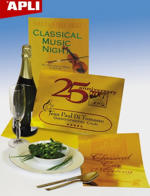 Imagen extra 10 Etiquetas Poliester Oro 210 x 297 mm, Apli 10366. 10 Hojas con 1 Etiqueta por hoja. Total 10 Etiquetas