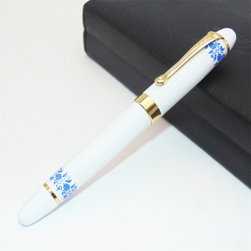 Imagen extra Pluma Jinhao x450 Blanco porcelana con flores, punta Media.