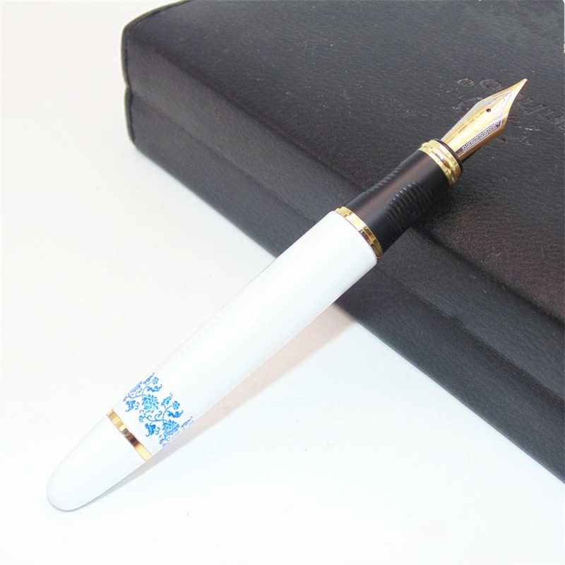 Imagen extra Pluma Jinhao x450 Blanco porcelana con flores, punta Media.