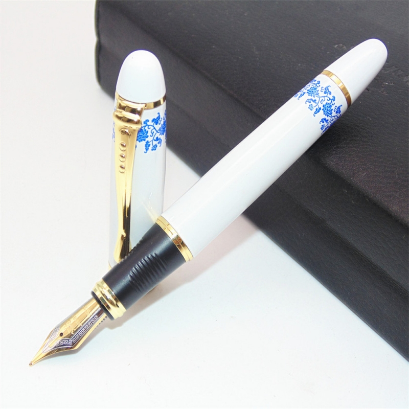 Pluma Jinhao x450 Blanco porcelana con flores, punta Media.
