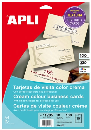 100 Tarjetas color crema texturizadas en hojas A4 para impresora, Apli 11285. 10 Hojas con 10 Tarjetas por hoja. Total 100 Tarje
