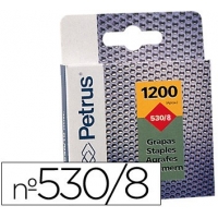Grapas Petrus 530/8 para clavadora. Caja 1200 grapas