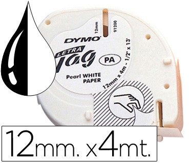 Dymo LetraTag S0721610/S0721660 Cinta De Etiquetas Original Para Rotuladora Texto Negro Sobre Fondo Blanco Ancho 12mm X 4 Me P9514379