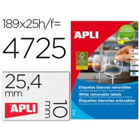 Etiquetas Apli 10198. Caja 25 Hojas con 189 Etiquetas por hoja de 25,4 x 10 mm. 4725 Etiquetas total