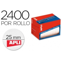 Rollo etiquetas Apli 1674 de 25 mm diametro redondas, 2400 unidades blancas