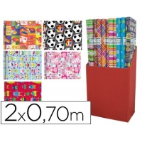 PACK de 60 Rollos papel de regalo fantasia Infantil, de 70cm x 2 metros, surtidos