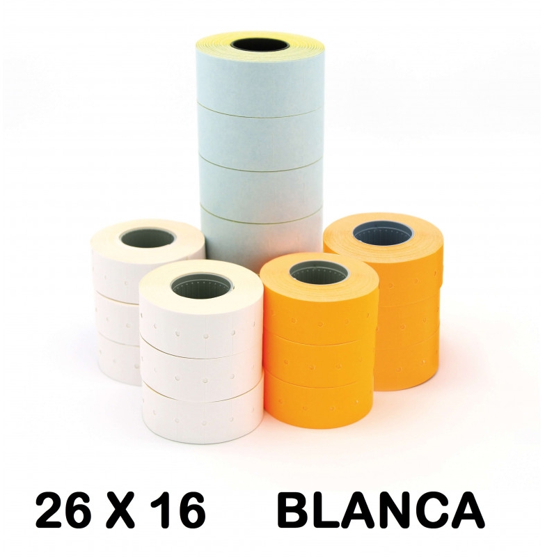 PACK 6 Rollos de etiquetas APLI 26x16 mm Blancas rectas 100917, para Etiquetadora Apli de 2 lineas
