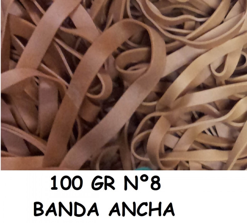 Bandas elasticas 80 x 5 mm. Caja de 100gr, Gomas Elasticas planas