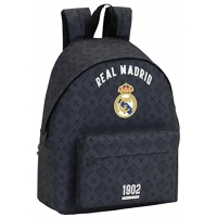 Mochila Real Madrid Negra Estampada Daypack de 40cm alto, Safta 641708774