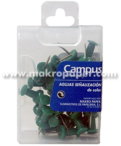 Agujas Señalizadoras Verdes. Caja 35 uds, Chinchetas Señalización pizarra