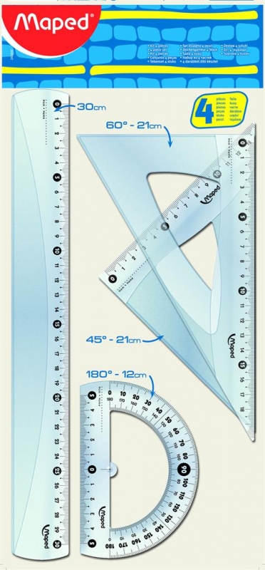 Estuche reglas dibujo Maped 4 Reglas (regla de 30 cm, cartabón, escuadra, transportador)