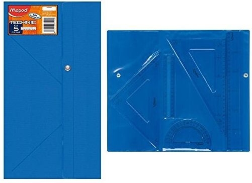 Estuche de 5 reglas Maped (regla de 30 cm y 15cm, cartabón, escuadra, transportador). Ref.897112