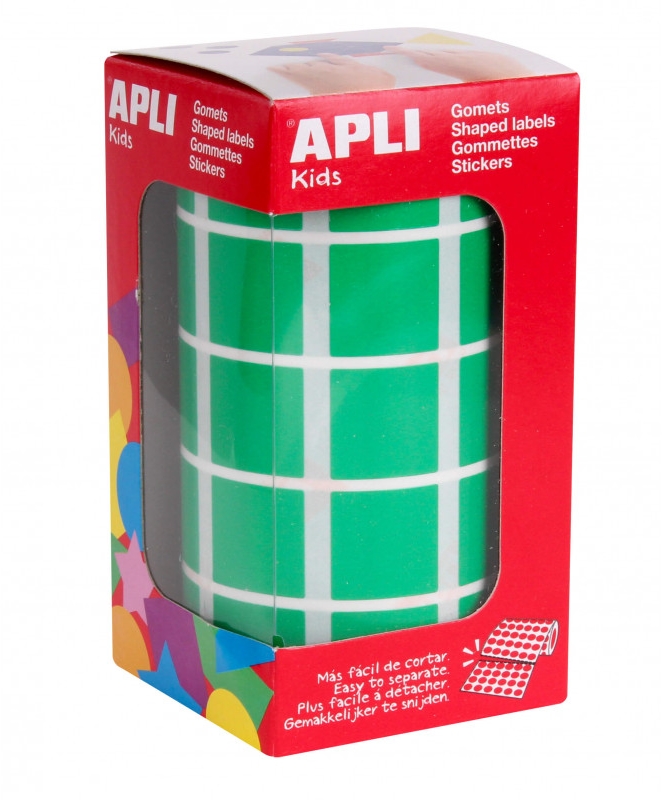 Gomets CUADRADOS 20mm VERDE. En Rollo. APLI 4878