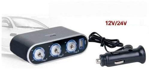 Imagen extra Ladron mechero de coche 3 tomas de corriente con interruptor - Adaptador mechero coche