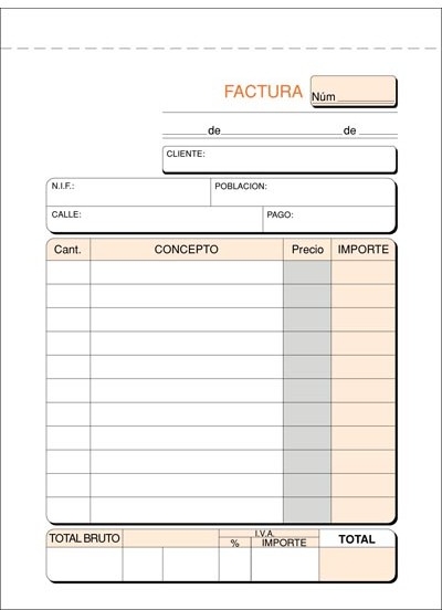 Talonario Facturas, 1/8 Octavo, Natural, Copia Triplicada. T-70
