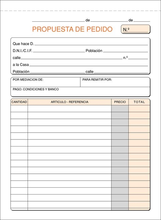 LIQUIDACION Talonario Pedidos, 1/4 Cuarto, Natural, Sin copia. T-27 / 22