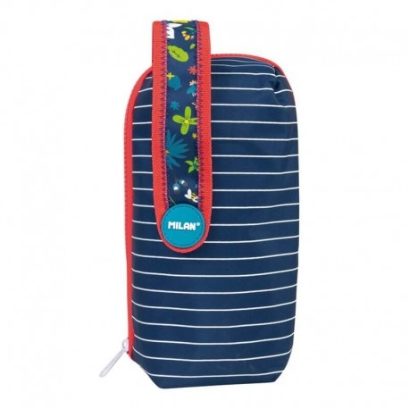 Milan Astuccio Dots 3, 23 Cm, In Tessuto Poliestere Blu E Bianco, Con 1 Scomparto A Cerniera E Tasca Frontale, Porta Penne E Matite