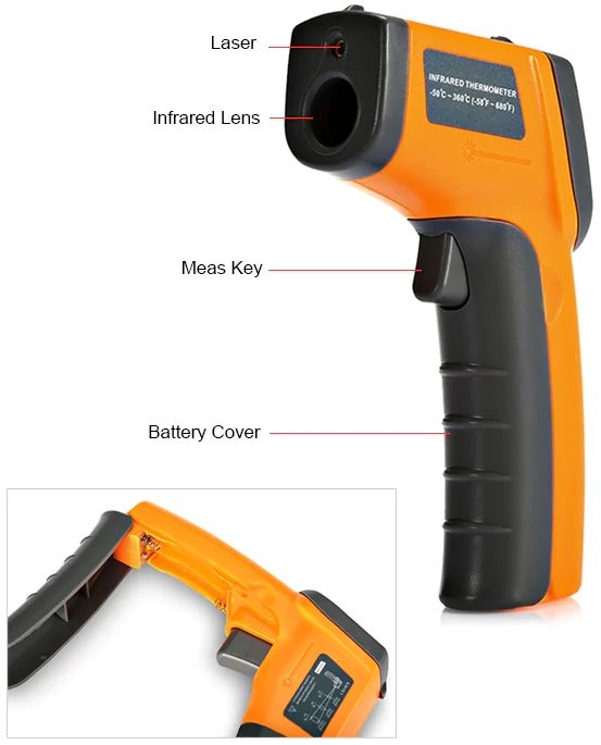 Imagen extra Termometro sin contacto por infrarrojos IR GS320. mide de -50 a 360 grados.