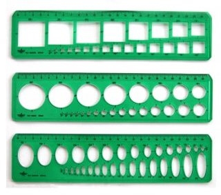JUEGO DE 3 PLANTILLAS CIRCULOS ELIPSES Y CUADROS