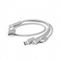 Cable de carga USB 3 en 1 - MicroUSB, Tipo C y Lighting. Trenzado 1 metros