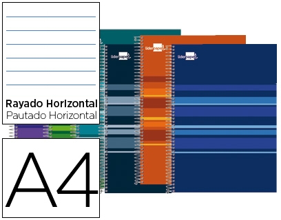 Cuaderno A4, 160 Hojas Microperforadas 4 Taladros, Tapas ExtraDuras, Rayado horizontal, Papel de 60gr