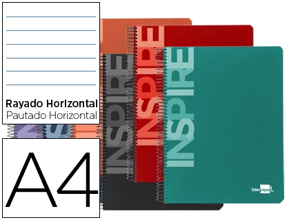 Cuaderno Liderpapel Inspire A4, 160H Microperforadas 4 Taladros, Tapa dura, Rayado horizontal, Papel de 60gr