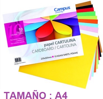 Bloc de 10 Cartulinas A4 de colores 235x320mm
