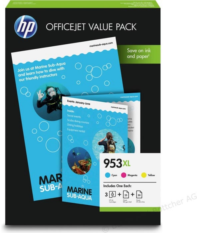 PACK 3 Cartuchos + Papel HP 953XL ALTA CAPACIDAD Original 1CC21AE