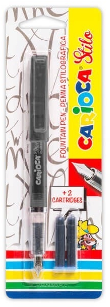 Pluma escolar Carioca Stylo Negro con 2 cartuchos de recambio