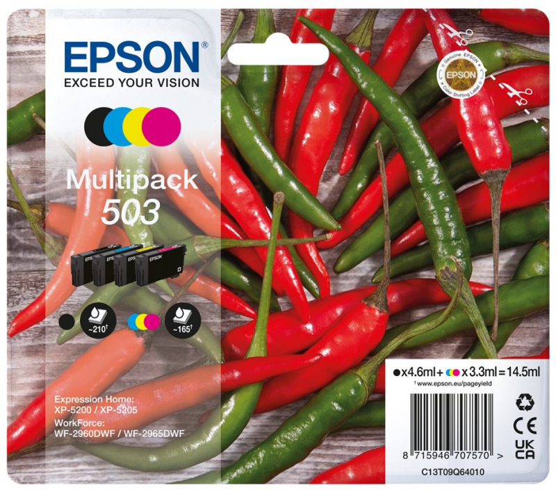 Epson 503 Pack de 4 Cartuchos de Tinta Originales C13T09Q64010
