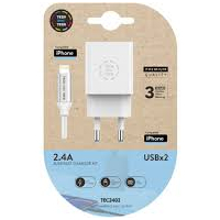 TechOneTech Cargador Doble de Pared + Cable USB-A a Lightning 1m - Recubierto de Nylon Trenzado