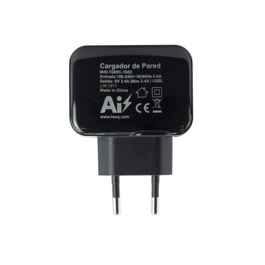 Imagen extra Tooq Cargador de Pared 2x USB 2.0 - Tecnologia AI - Color Negro