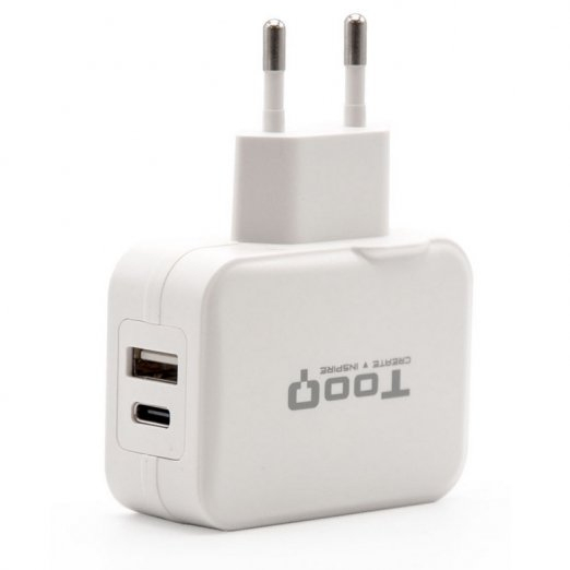 Tooq Cargador de Pared USB 2.0, USB-C - Color Blanco