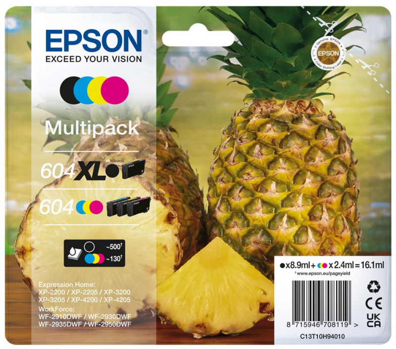 PACK 4 Cartuchos Epson 604XL/604 C13T10H94010 Originales (Negro alta capacidad, colores estandar) - 