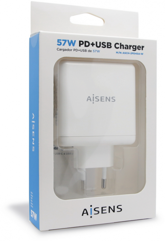 Imagen extra Cargador Aisens de 57W (Puertos 1x USB-C 45W, 1x USB-A 12W). Blanco