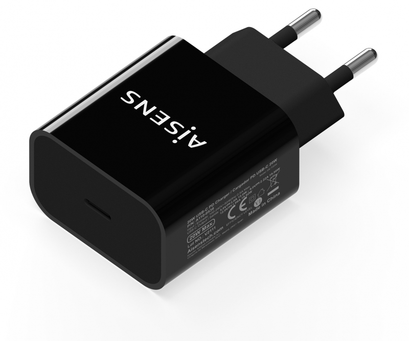 Aisens Cargador USB-C PD3.0 1 Puerto 1xUSB-C - 20W - Color Negro