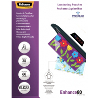 Fellowes Pack de 25 Fundas Plastificar Brillo A3 80 Micras Transparente