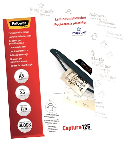 Imagen extra Fellowes Pack de 25 Fundas Plastificar Brillo A5 125 Micras Transparente