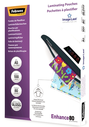 Fellowes Pack de 100 Fundas Plastificar Brillo A5 80 Micras Transparente