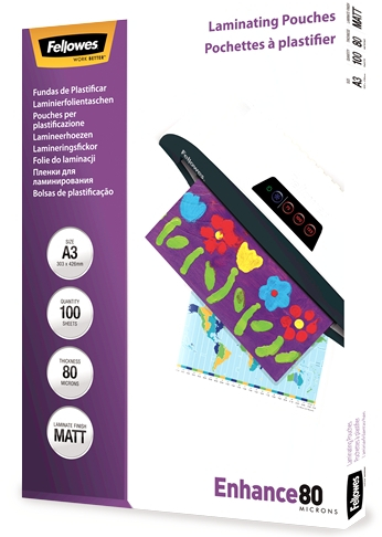 Fellowes Pack de 100 Fundas Plastificar Mate A3 80 Micras Transparente
