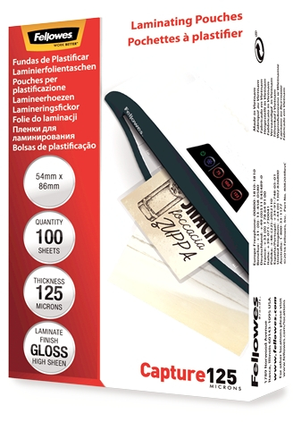Fellowes Pack de 100 Fundas Plastificar Tarjetas 54 x 86 mm Brillo 125 Micras Transparente