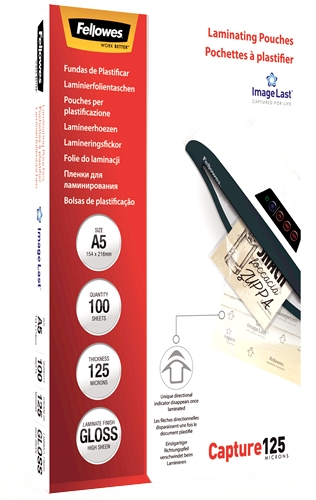 Imagen extra Fellowes Pack de 100 Fundas Plastificar Brillo A5 125 Micras Transparente