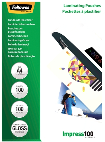 Imagen extra Fellowes Pack de 100 Fundas Plastificar Brillo A4 100 Micras Transparente