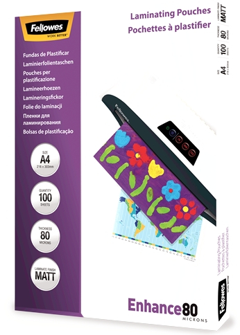 Fellowes Pack de 100 Fundas Plastificar Mate A4 80 Micras Transparente