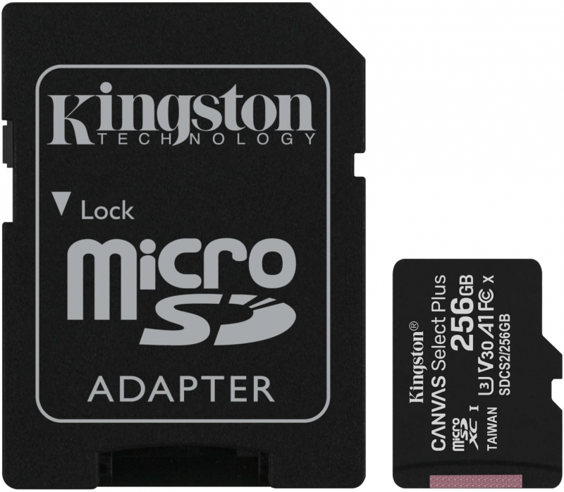 Tarjeta memoria Kingston MicroSDXC 256GB Clase 10 100MB/s Canvas Select Plus + Adaptador SD