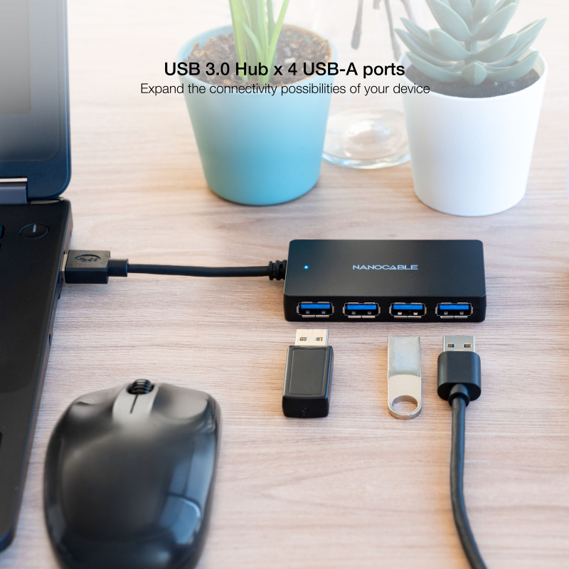 Imagen extra Hub USB 3.0 Nanocable con 4 puertos y cable 15cm